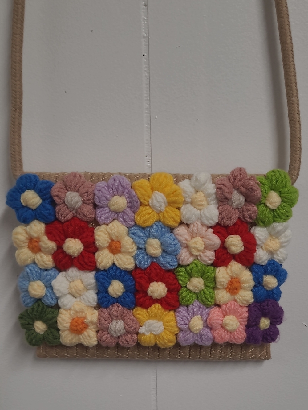 Crochet Multi Color Florals Crossbody Bag Snap Front NWOT